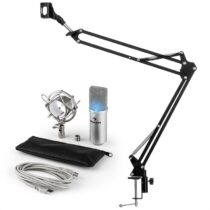 MIC-900S-LED USB mikrofónová sada V3 kondenzátorový mikrofón + mikrofónové rameno LED strieborná far...