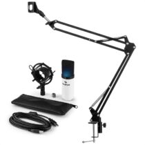 MIC-900WH-LED USB mikrofónová sada V3 kondenzátorový mikrofón + mikrofónové rameno LED biela farba A...