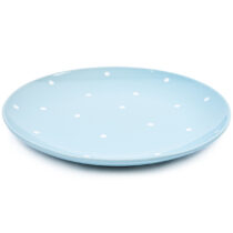 Keramický plytký tanier s bodkami, sv. modrá